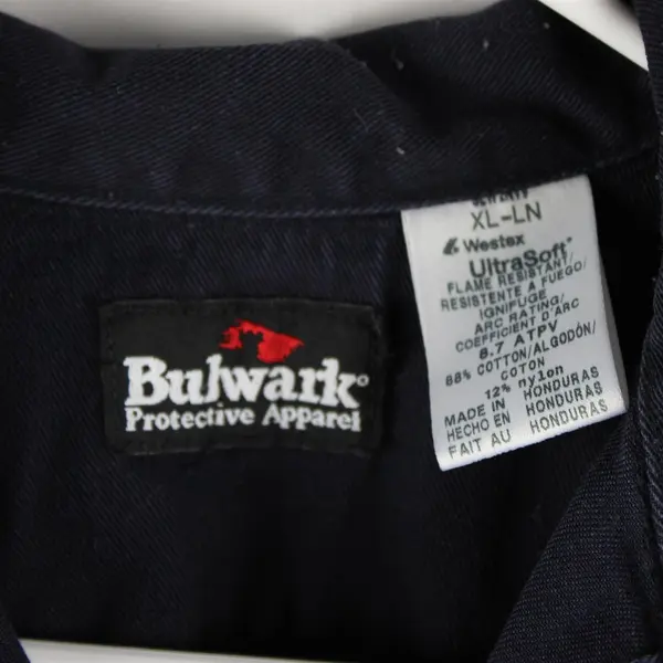 Bulwark Men's XL Long Flame Resistant Navy Blue Heavy Weight Collared Button Up 