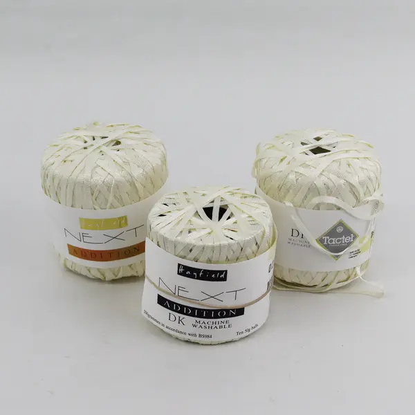 3 Skeins of Hayfield Next Addition Nylon Ribbon, Cream Color