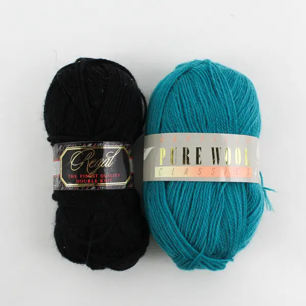 Lot of 2 Skeins of Hayfield Pure Wool, Black (Regal) & Aqua (Classic)
