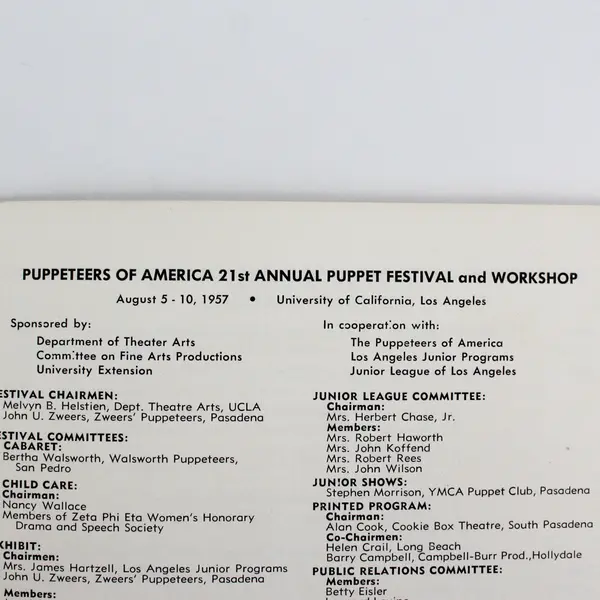 1957 National Puppetry Festival UCLA Los Angeles Program Puppeteers Of America