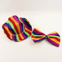 Set Of 2 Unbranded Matching Rainbow Striped Cowboy Hat & Large Bow Tie Costume