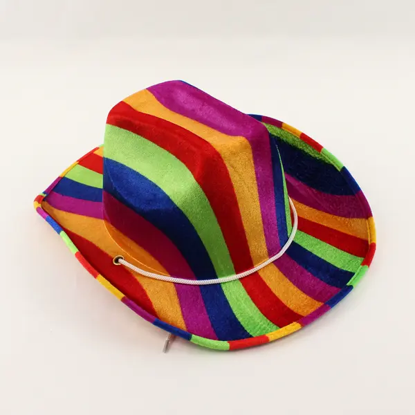 Set Of 2 Unbranded Matching Rainbow Striped Cowboy Hat & Large Bow Tie Costume