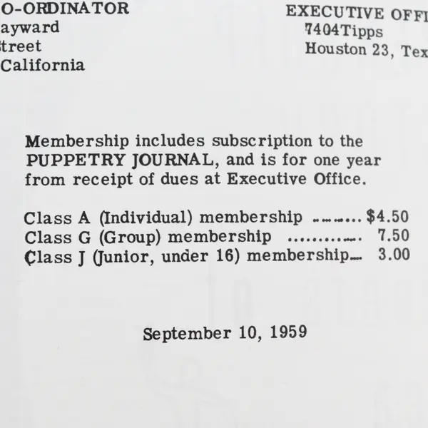 Vintage Puppeteers Of America 1959 Membership Directory
