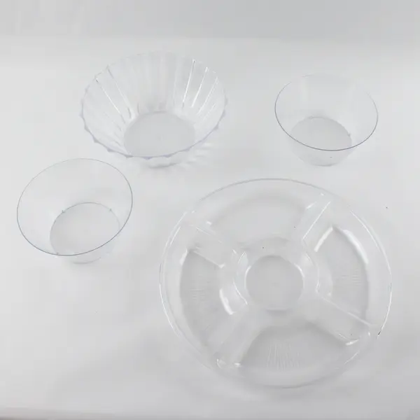 Lot of 4 Plastic Divided Serving Trays Medium Bowl & 2 Small Bowls