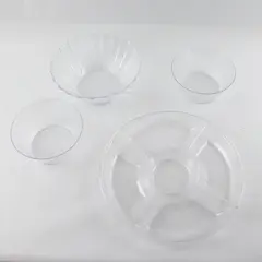 Lot of 4 Plastic Divided Serving Trays Medium Bowl & 2 Small Bowls