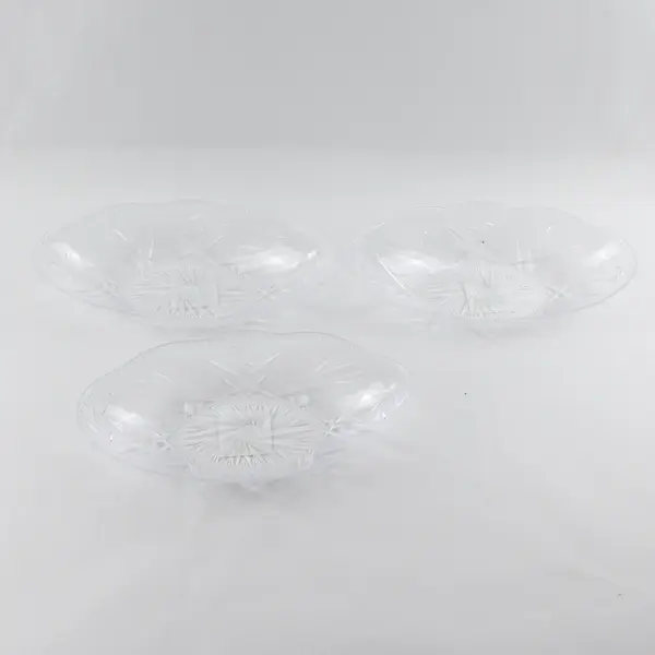 Set of 3 Clear Faceted Plastic Oval Bowls - Crystal Look