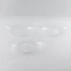Set of 3 Clear Faceted Plastic Oval Bowls - Crystal Look