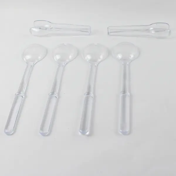 Lot of 6 Plastic Serving Utensils 2 Solid 2 Slotted Spoons 2 Tongs