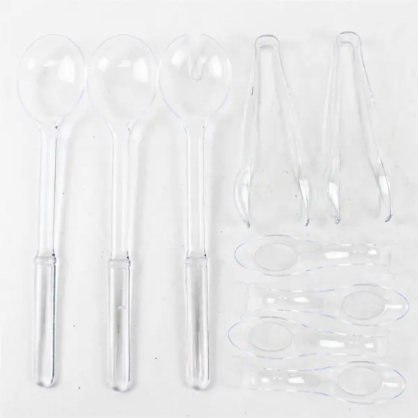 Lot of 9 Plastic Serving Utensils Set - Spoons, Slotted Spoon & 2 Tongs