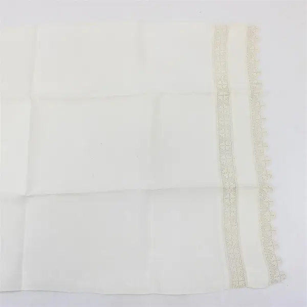 Vintage Cotton Embroidered Table Runner Towel 36x22 Scalloped Crochet Lace