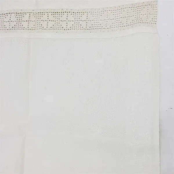 Vintage Cotton Embroidered Table Runner Towel 36x22 Scalloped Crochet Lace