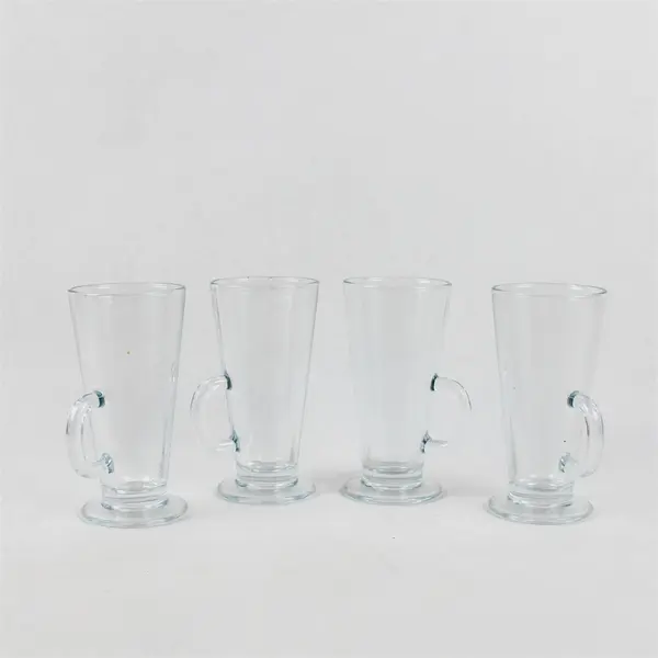 Lot of 4 Clear Glass  Footed Irish Coffee Mugs With Handles