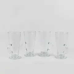 Lot of 4 Clear Glass  Footed Irish Coffee Mugs With Handles
