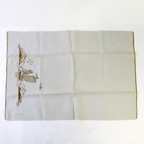 Vintage Embroidered Asian Linen Mountain Scene 24 x 17 in