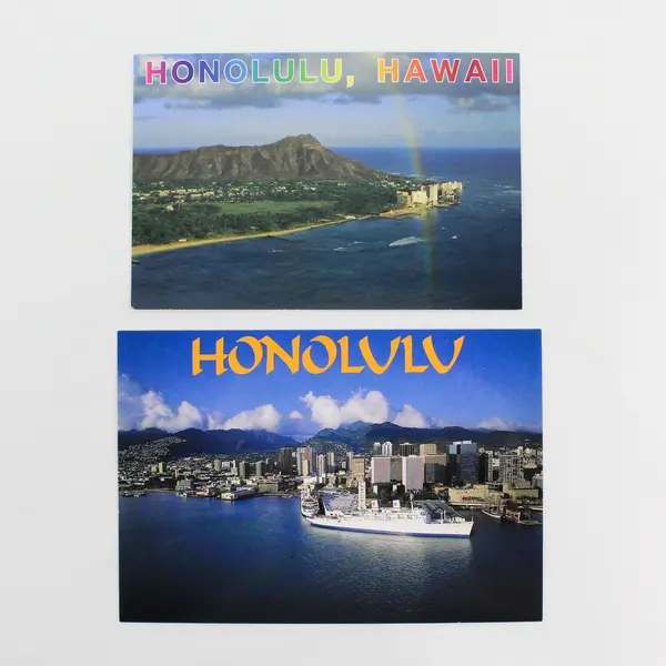 Lot Of 2 Honolulu Hawaii Birds Eye Aerial View Postcards