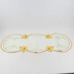 Vintage Embroidered Floral Table Runner 38x15 in -Stains