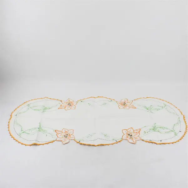 Vintage Embroidered Floral Table Runner 38x15 in -Stains