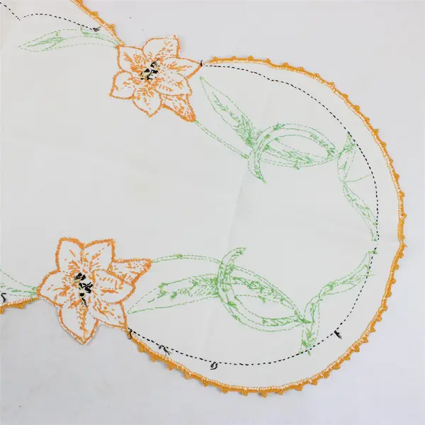 Vintage Embroidered Floral Table Runner 38x15 in -Stains