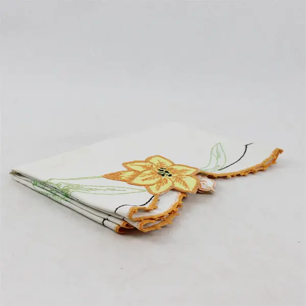 Vintage Embroidered Floral Table Runner 38x15 in -Stains