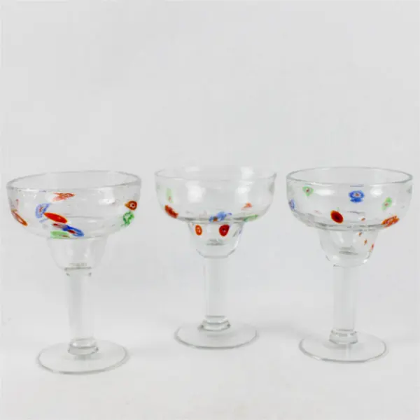 Lot of 3 Crate And Barrel Zazz Millefiori Margarita Glasses 7"