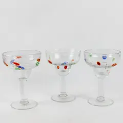 Lot of 3 Crate And Barrel Zazz Millefiori Margarita Glasses 7"
