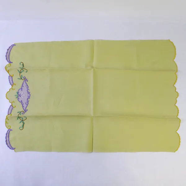 Vintage Embroidered Yellow Tea Towel Table Runner Floral 22x15