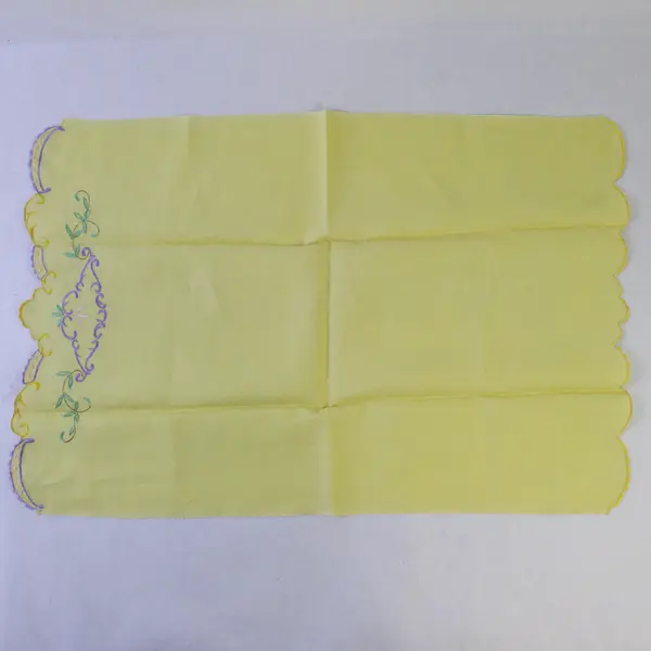 Vintage Embroidered Yellow Tea Towel Table Runner Floral 22x15