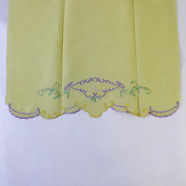 Vintage Embroidered Yellow Tea Towel Table Runner Floral 22x15