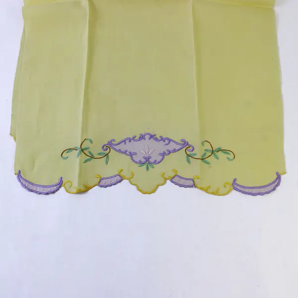 Vintage Embroidered Yellow Tea Towel Table Runner Floral 22x15