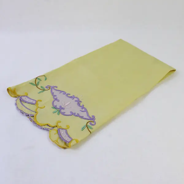 Vintage Embroidered Yellow Tea Towel Table Runner Floral 22x15
