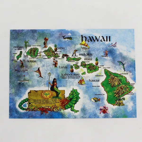 Lot Of 3 Hawaii Postcards Waikiki Beach Aloha Tower Vintage Map