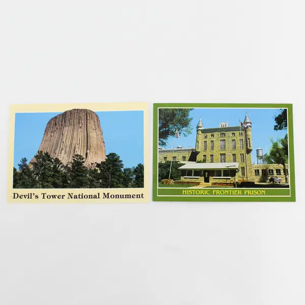 Lot Of 2 VTG Wyoming Postcards Devils' Tower Monument Historic Frontier Prison 