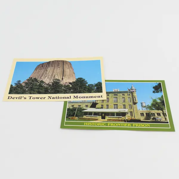 Lot Of 2 VTG Wyoming Postcards Devils' Tower Monument Historic Frontier Prison 