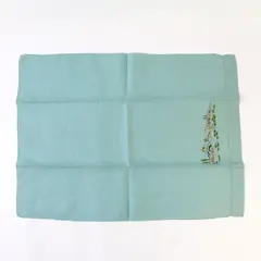 Vintage Light Blue Embroidered Tea Towel Landscape 18x19