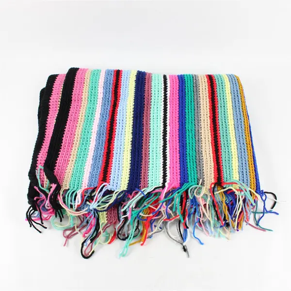 Handmade Multicolor Crochet Blanket with Fringe Edges - Size 40"x56" 