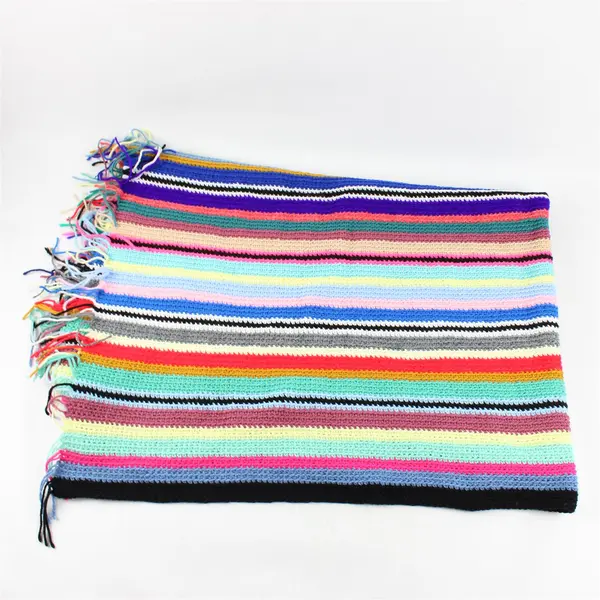 Handmade Multicolor Crochet Blanket with Fringe Edges - Size 40"x56" 