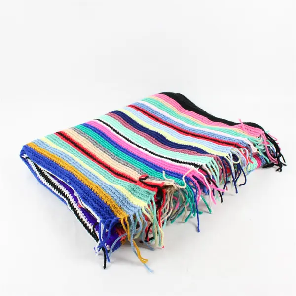 Handmade Multicolor Crochet Blanket with Fringe Edges - Size 40"x56" 