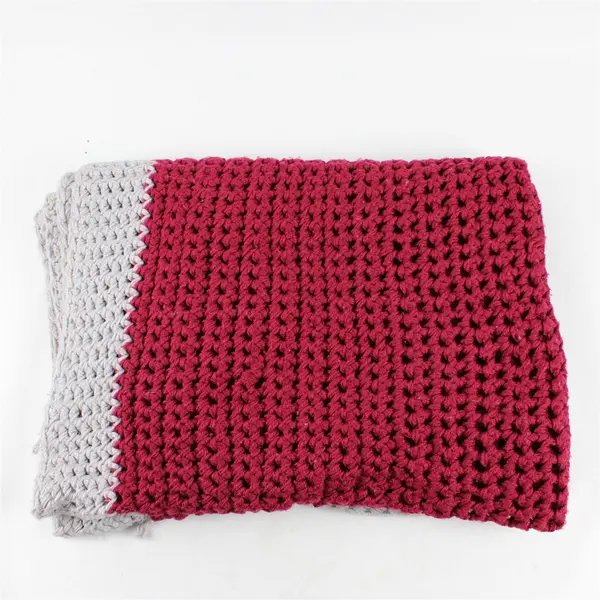 Handmade Open Crochet Throw Blanket - 40"x52" Maroon & Gray
