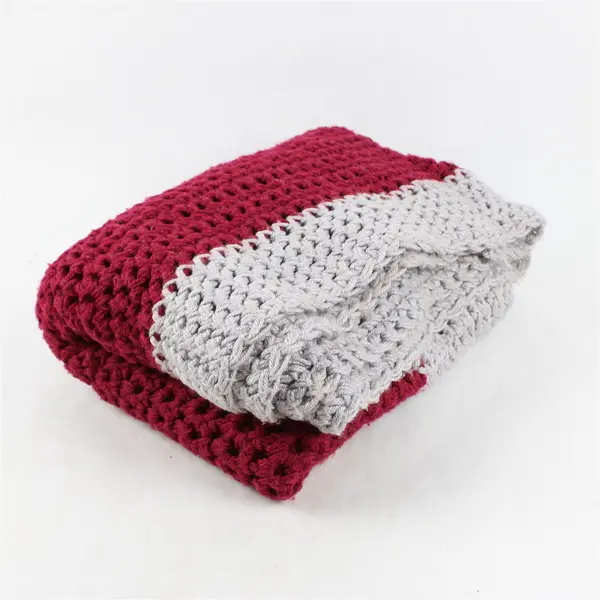 Handmade Open Crochet Throw Blanket - 40"x52" Maroon & Gray