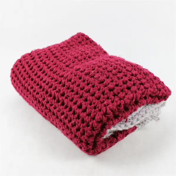 Handmade Open Crochet Throw Blanket - 40"x52" Maroon & Gray