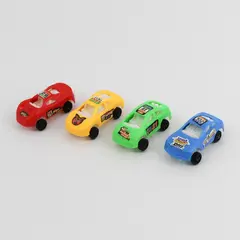 Lot of 4 Plastic Toy Race Cars Red Blue Yellow Green 5in 