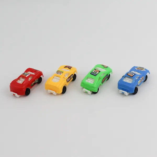 Lot of 4 Plastic Toy Race Cars Red Blue Yellow Green 5in 
