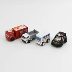 Lot of 4 Plastic Toy Cars - Fire Engine, Police Car, Ambulance, Dump Truck