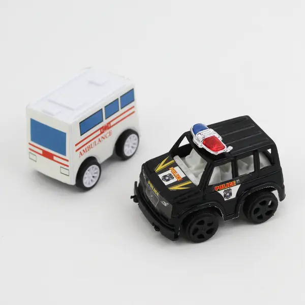 Lot of 4 Plastic Toy Cars - Fire Engine, Police Car, Ambulance, Dump Truck