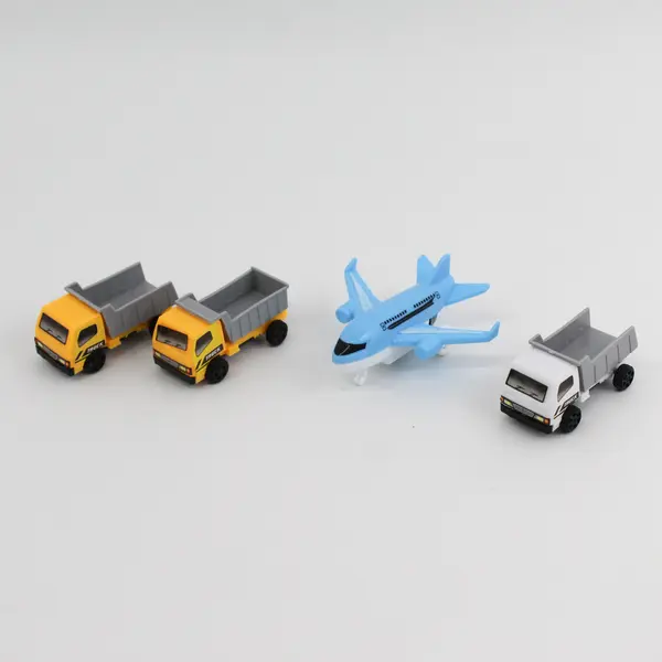 Lot of 4 Plastic Toy Trucks & Airplane 2 Yellow 1 White