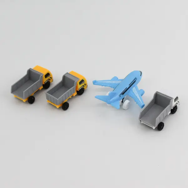 Lot of 4 Plastic Toy Trucks & Airplane 2 Yellow 1 White