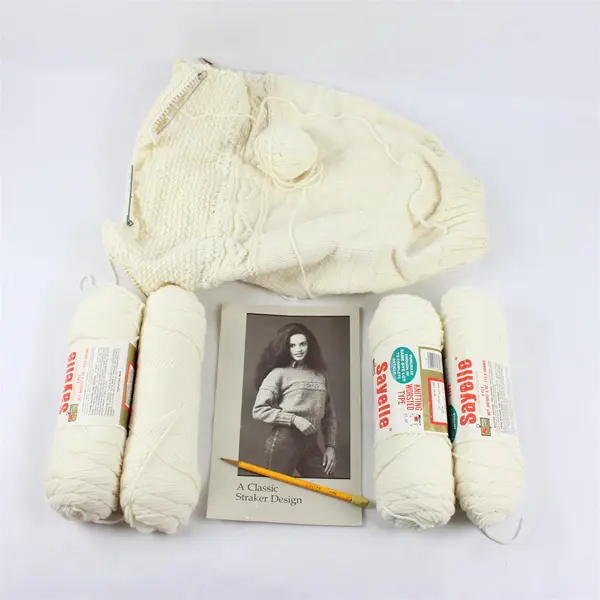 Vintage 80's Sayelle Un-Finished Object - Knit Sweater + 4 Full Skeins of Yarn 