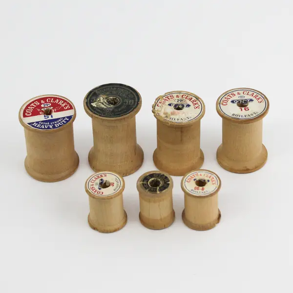 Lot of 7 Coats & Clark's Vintage Wooden Thread Bobbins Various Sizes