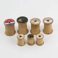 Lot of 7 Coats & Clark's Vintage Wooden Thread Bobbins Various Sizes