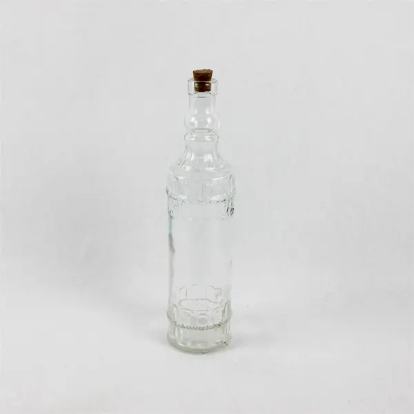 Decorative Clear Embossed Glass Bottle 12.25" with Cork